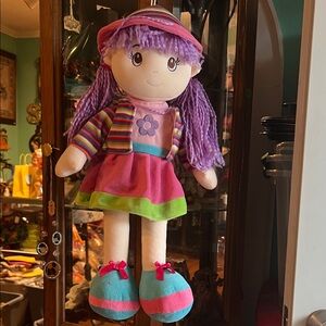 Colorful Plush Doll with Purple Hair